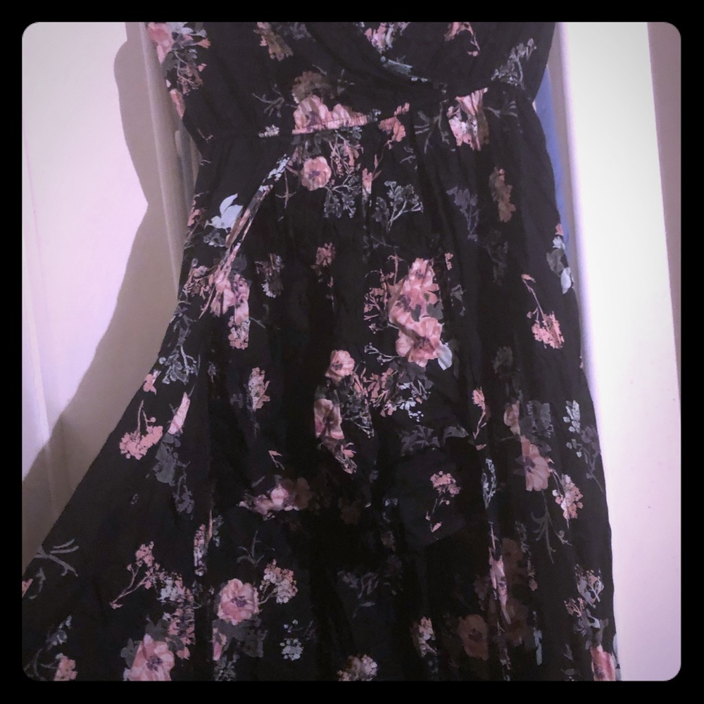 Black/flower print romper with skirt attached